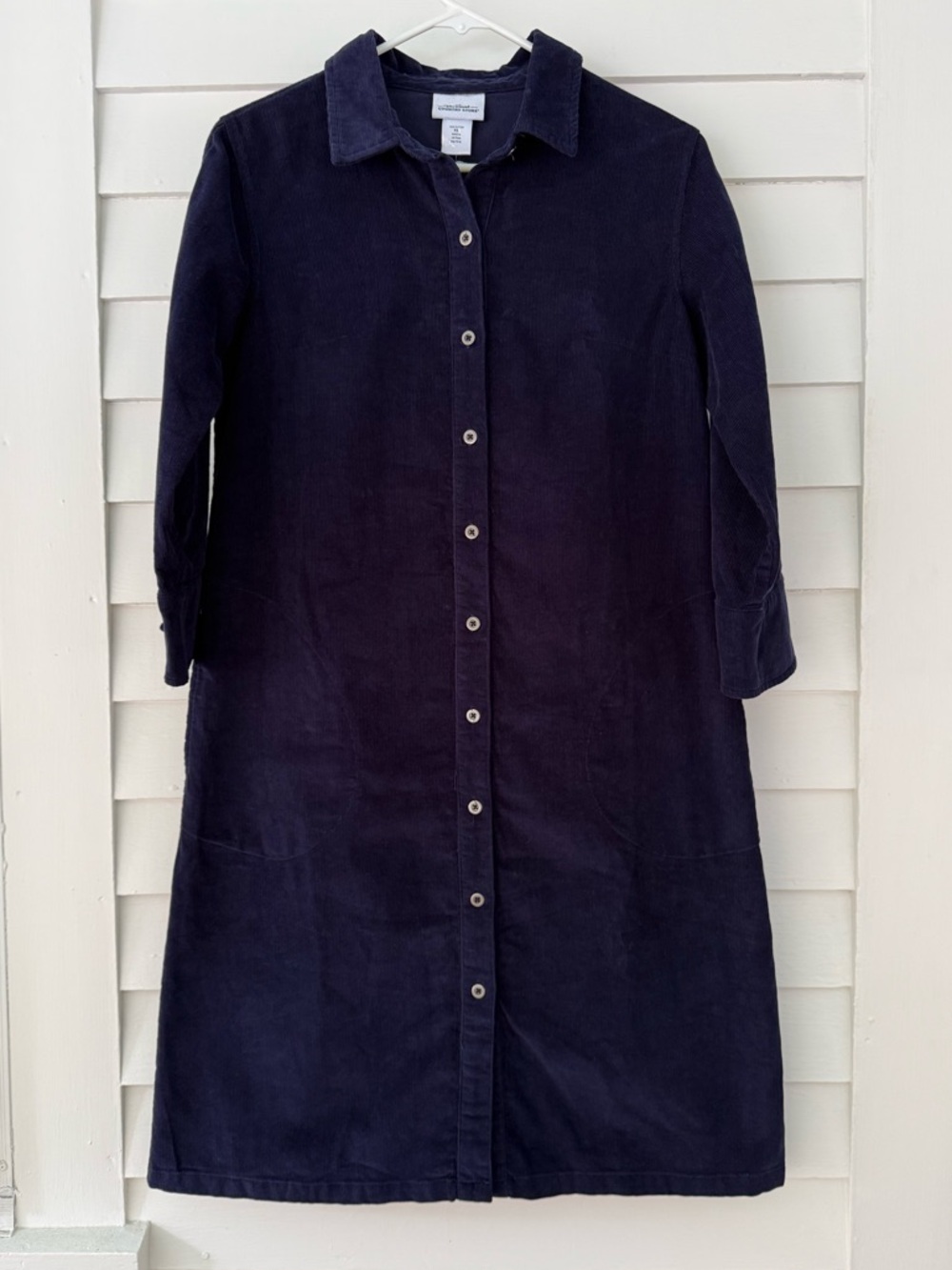 The Vermont Country Store | Navy Corduroy Shirt Dress XS Button Front Cotton